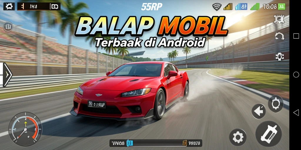 Gameplay seru 55RP dengan balapan mendebarkan di lintasan.