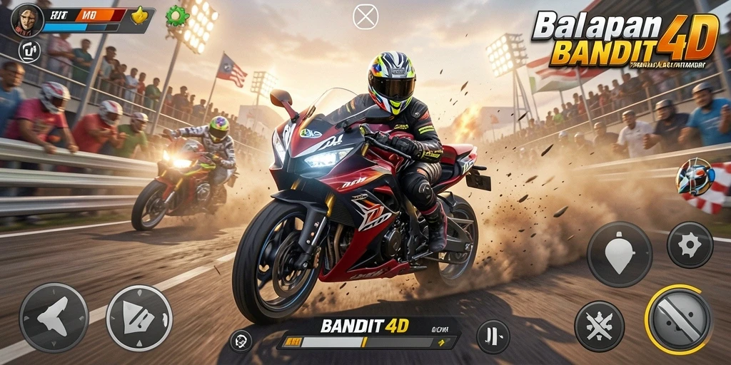 Screenshot BANDIT4D menampilkan aksi seru balapan motor.