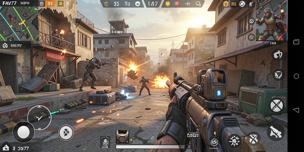 Tampilan gameplay seru dari FAV77 dengan aksi pertempuran mendebarkan.