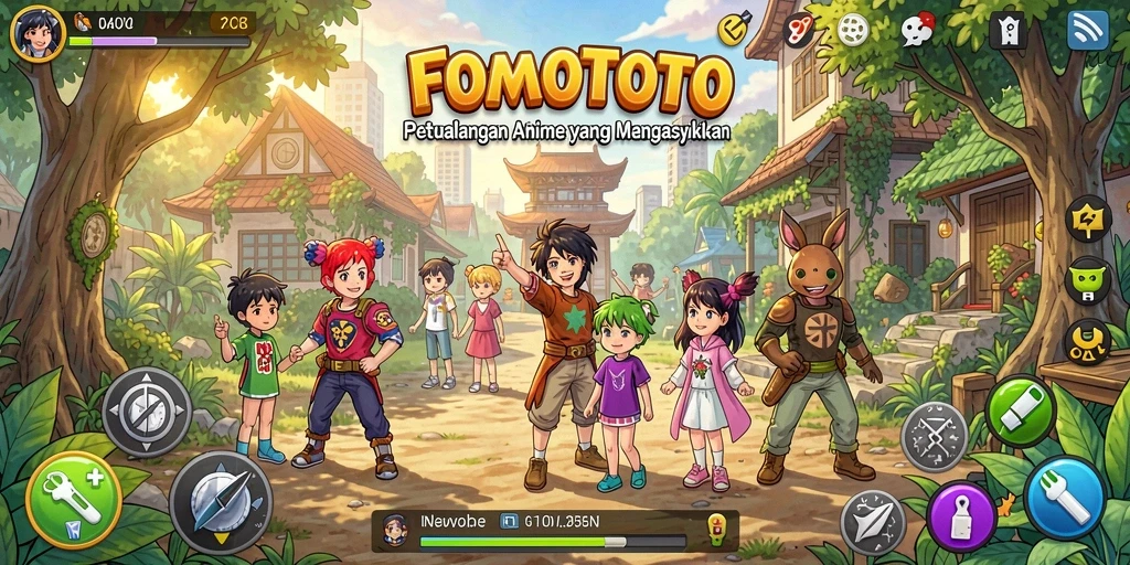 Screenshot gameplay FOMOTOTO yang menampilkan karakter Anime yang hidup.