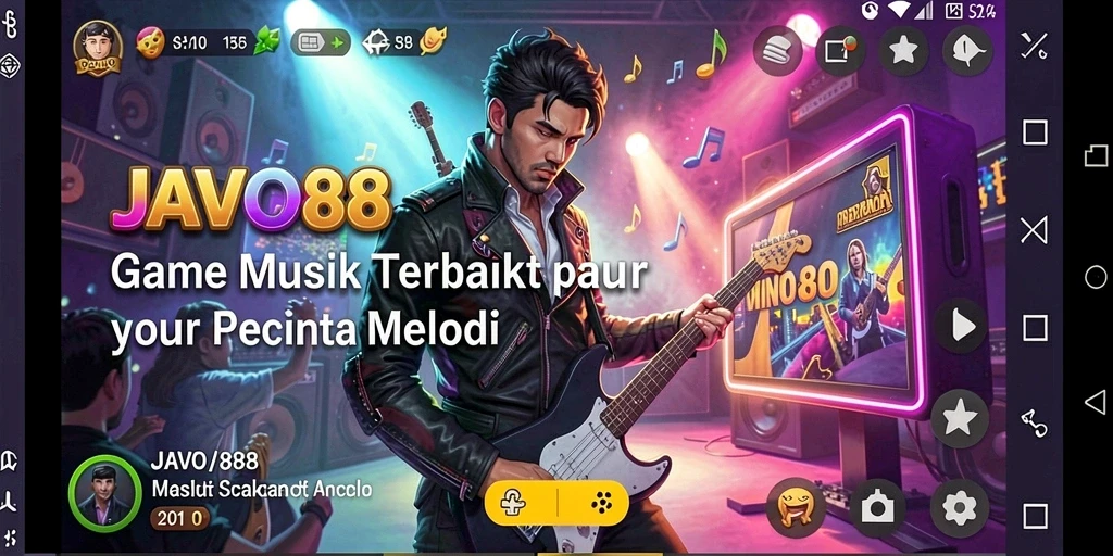 Tampilan gameplay yang penuh warna dan menampilkan berbagai lagu.