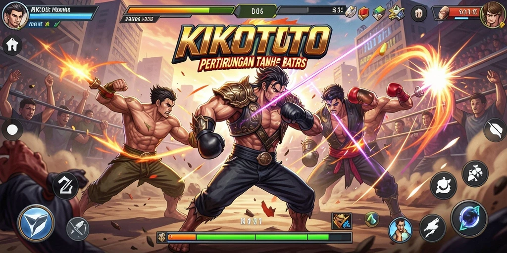 Tampilan gameplay KIKOTOTO yang seru dan dinamis saat pertarungan.