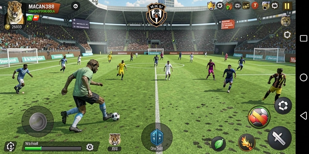 Tampilan gameplay <strong>MACAN388</strong> yang penuh aksi dan strategi sepak bola.