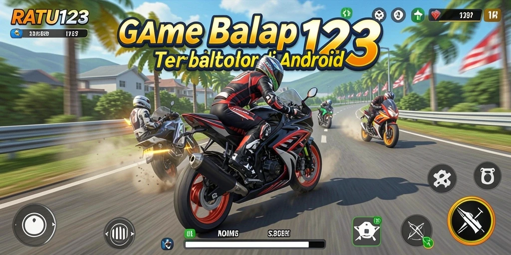 Screenshot gameplay RATU123 menampilkan aksi balap motor yang mendebarkan.