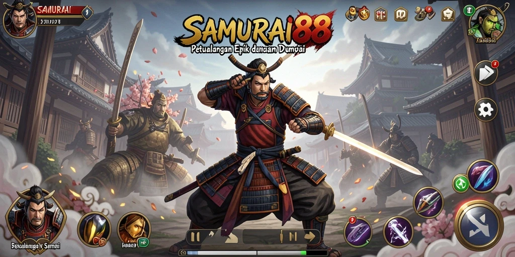 Screenshot gameplay SAMURAI88 menampilkan pertarungan epik di dunia samurai.