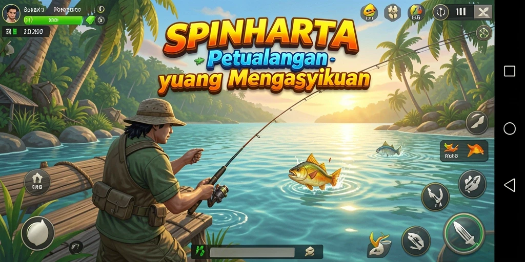 Tampilkan gameplay menarik SPINHARTA saat menangkap ikan.