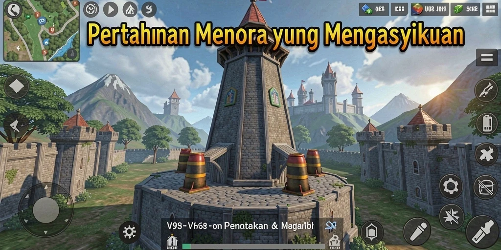 Screenshot utama V98 menampilkan aksi seru permainan Tower Defense.