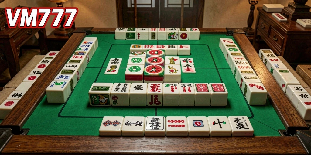 Screenshot gameplay VM777 yang menarik dengan tampilan papan Mahjong.